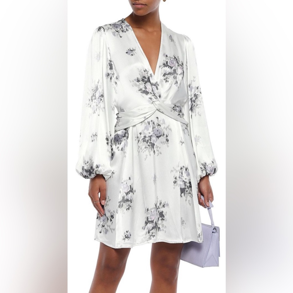 (Dry cleaned) GANNI (Danish design) Satin Long Sleeve Dress Ivory / Lavender